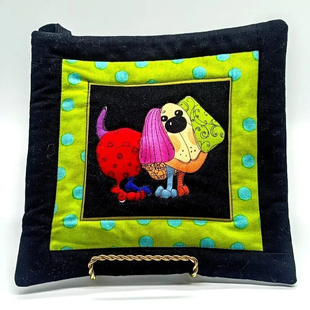 Loralie Harris Quilted Cotton Dog Happy Square Oven Pot Holder
